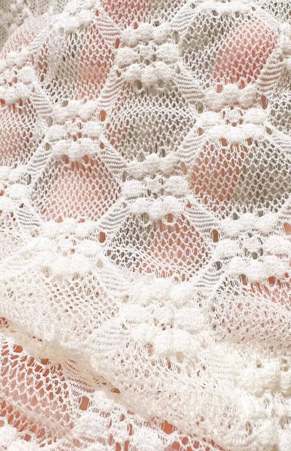 Sheer Mesh Diamond Floral Lace Layering Fitted Crew Top