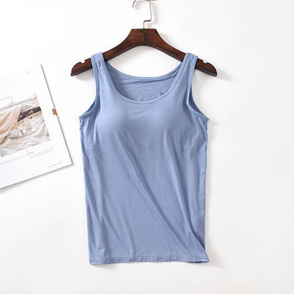 Skin-friendly soft round neck built-in bra tank top