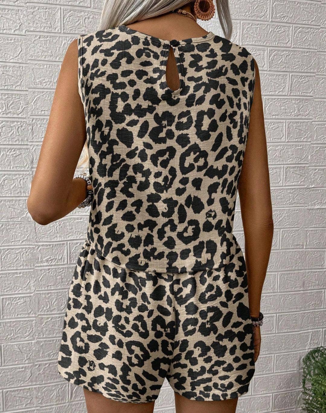 Leopard Print Tank Top Shorts Set Vacation Vest 2-Piece Set