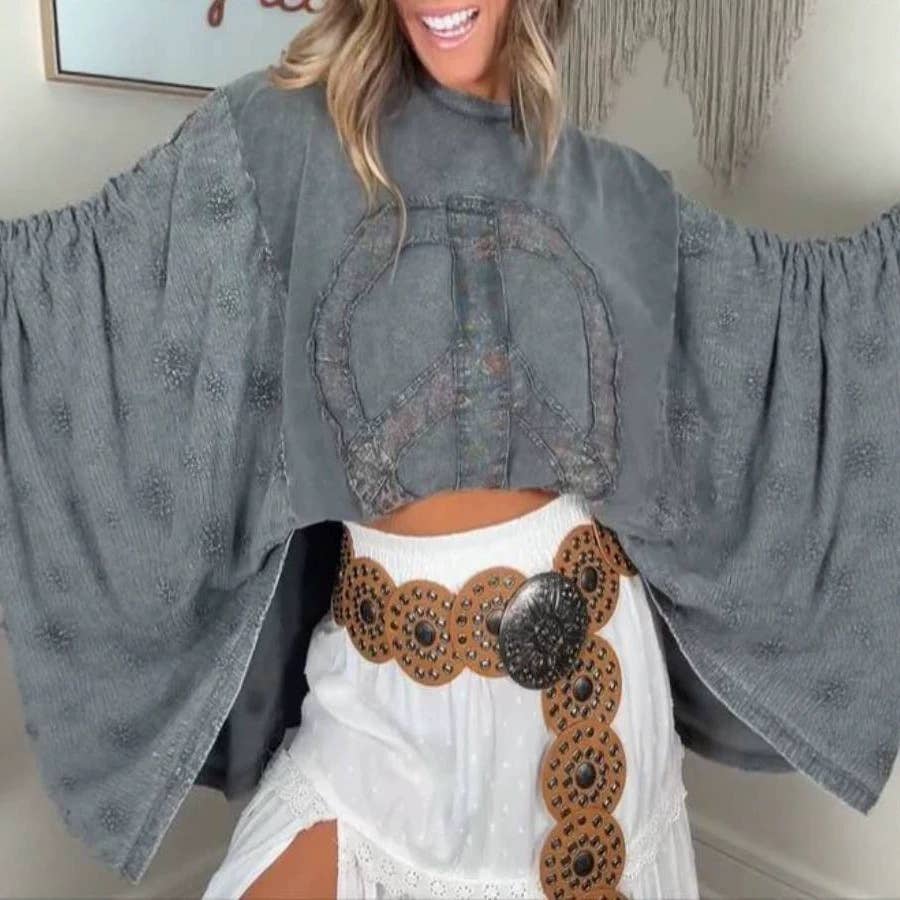 Western Vintage Graphic Batwing Kimono Sleeves Tees Boho Top