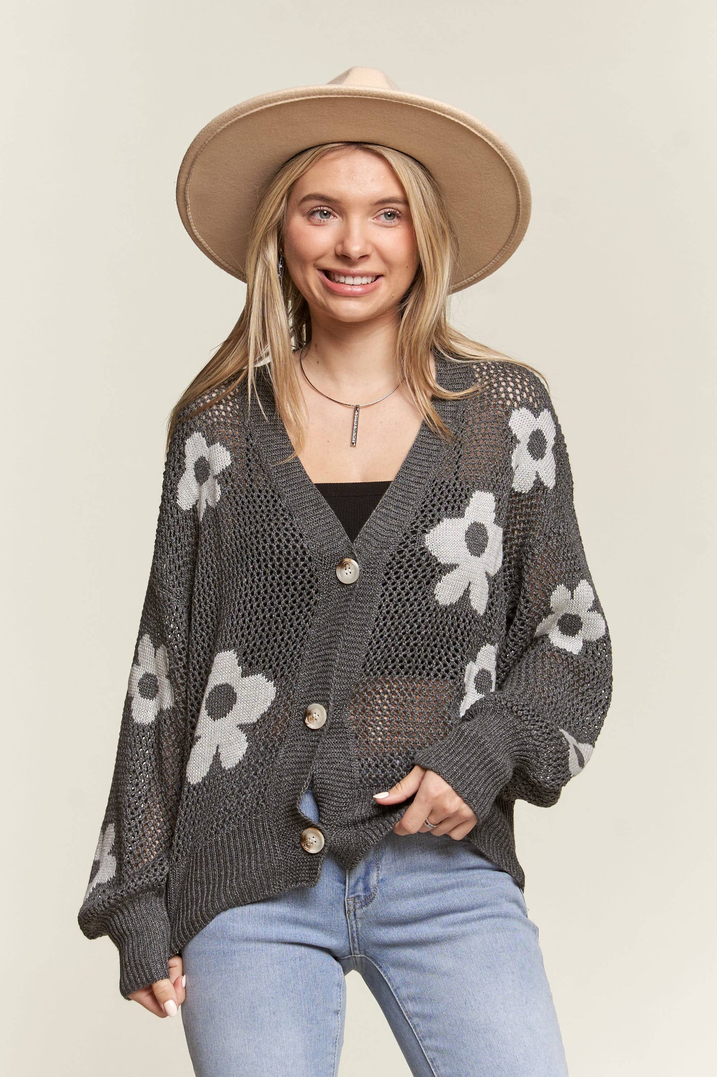 LIGHTWEIGHT FLORAL SWEATER CARDIGAN