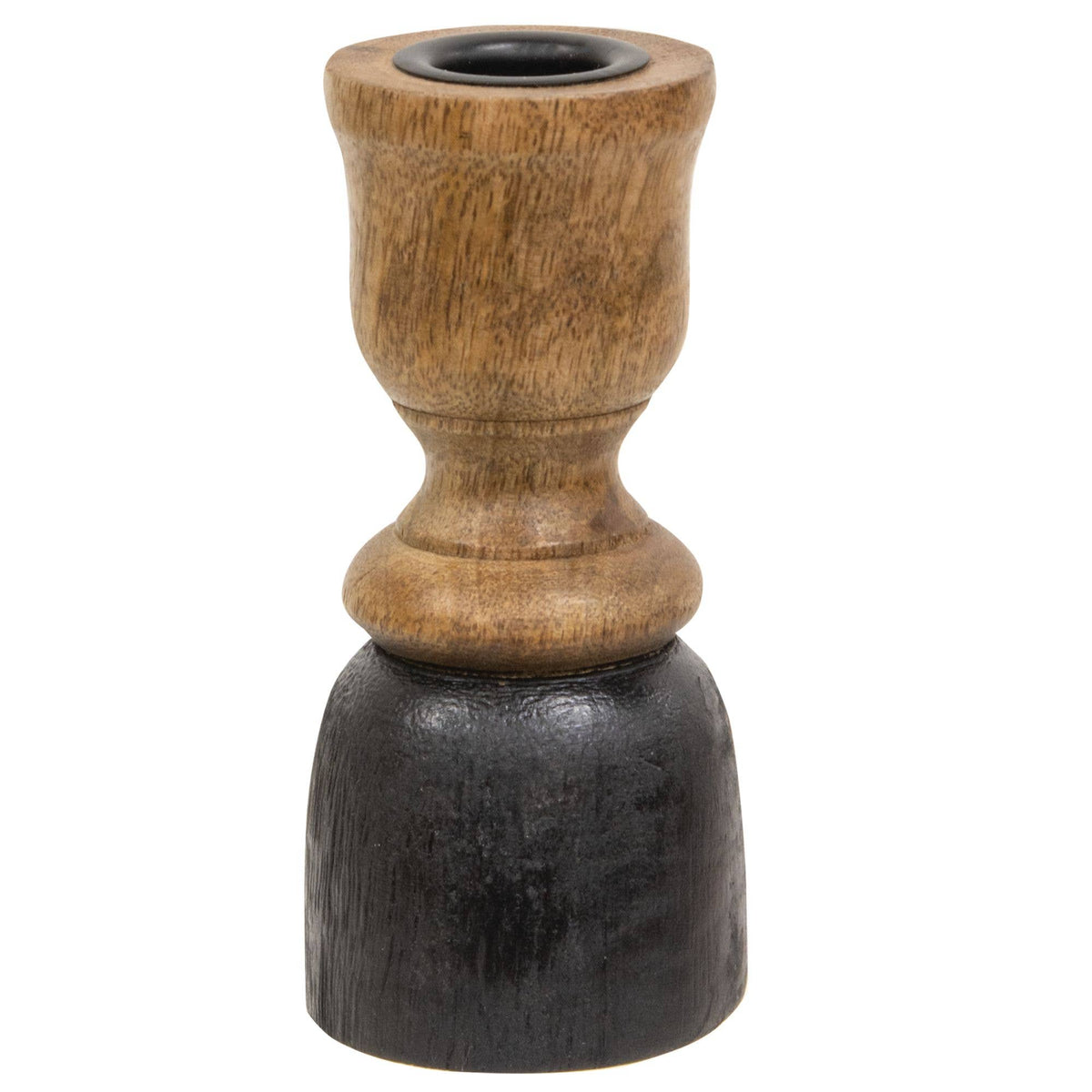 Black & Natural Wood Taper Candle Holder, 5.25"