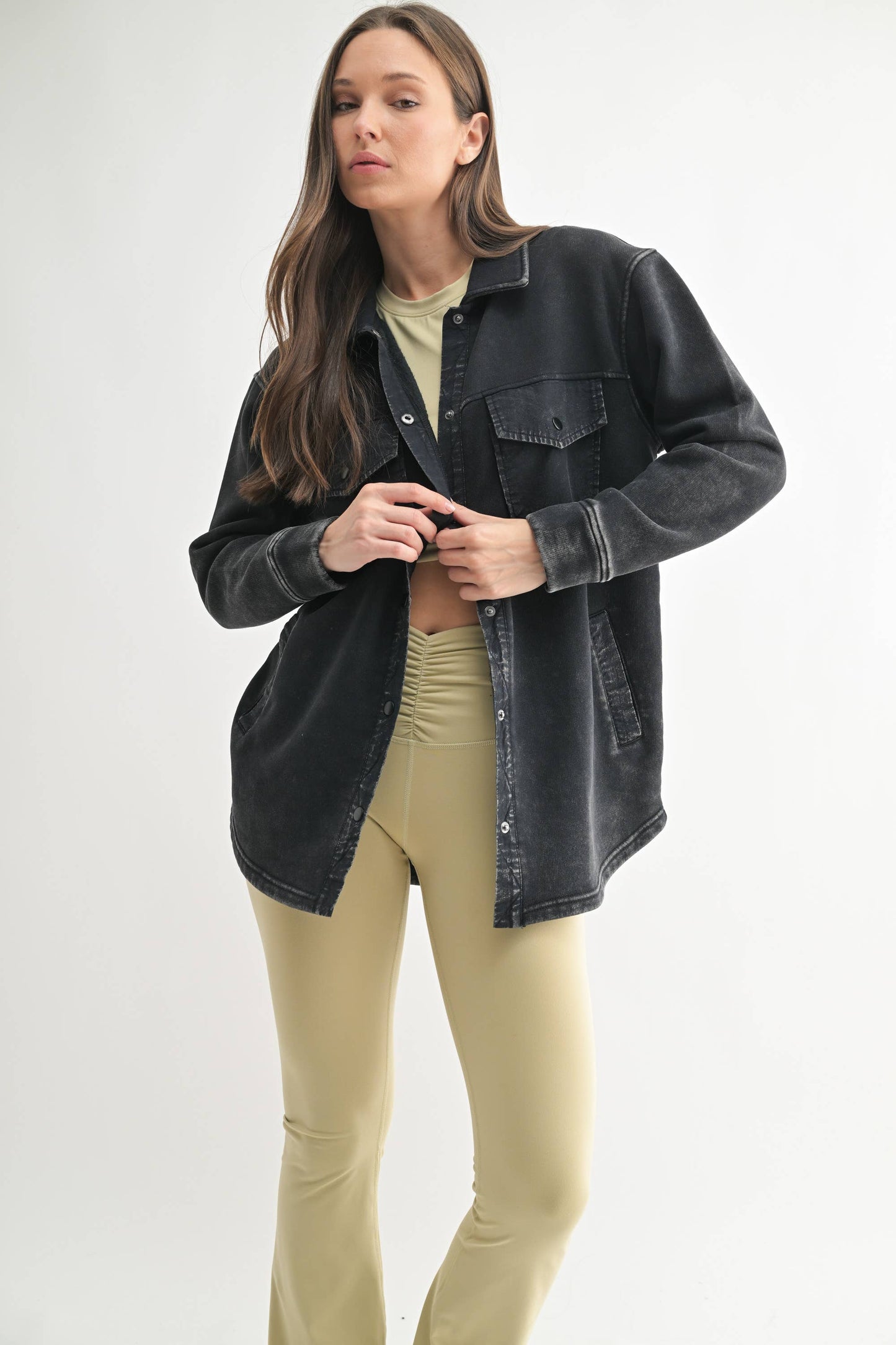 Snap-On Shacket with Pockets: NATURAL