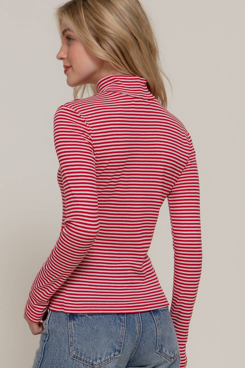 Long Sleeve Turtle Neck Y/D Stripe Top