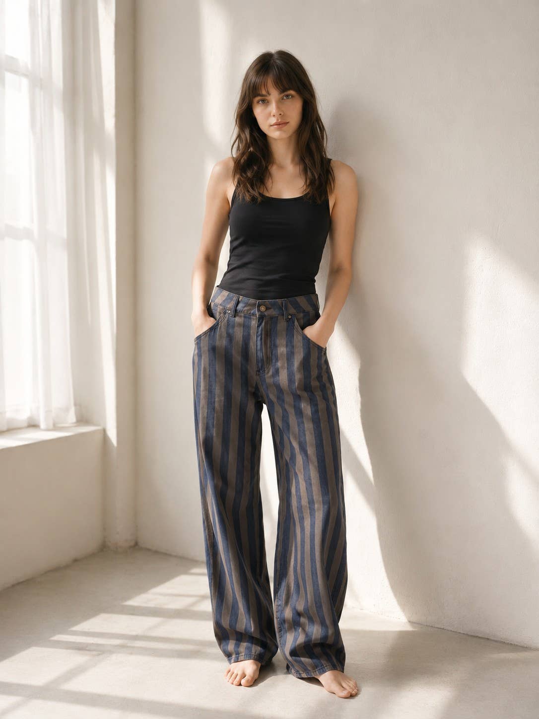 VINTAGE STRIPE WIDE LEG DENIM