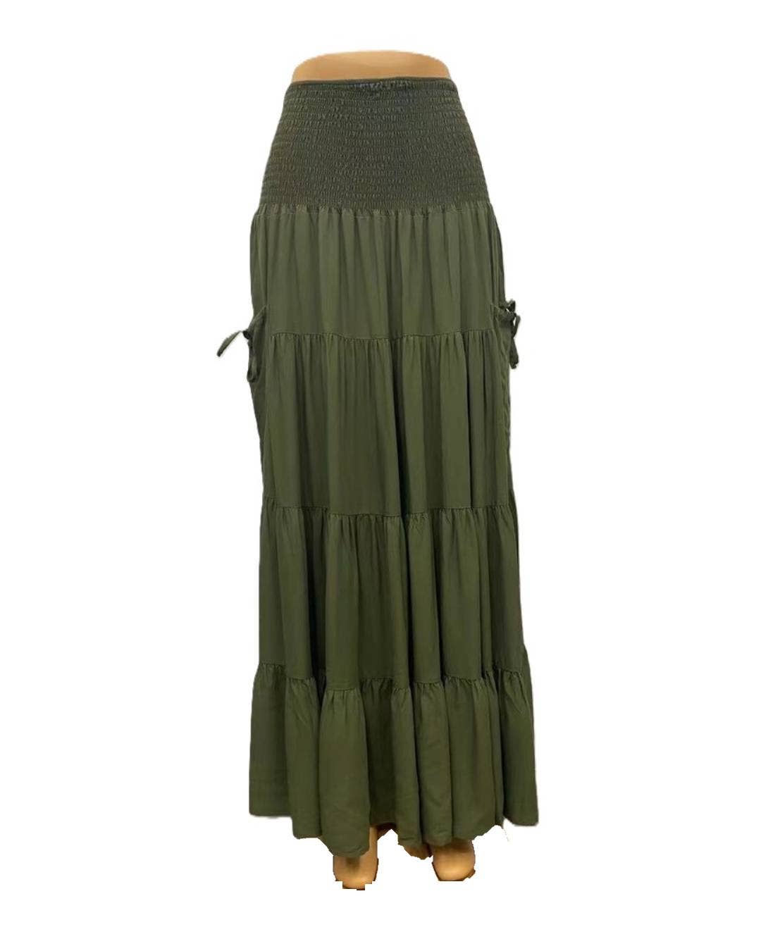 Bohemian Loose Plain Pockets Wrap Skirts