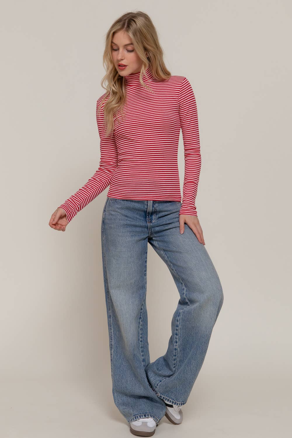 Long Sleeve Turtle Neck Y/D Stripe Top