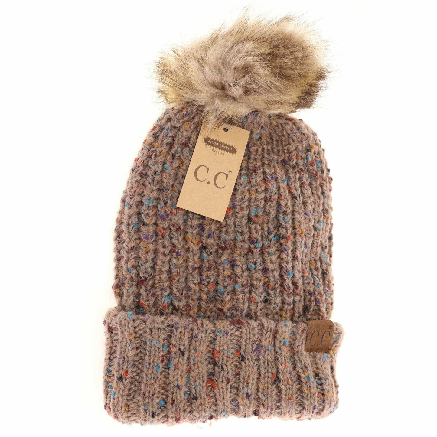 Confetti Mohair Ribbed Fur Pom C.C Beanie HAT2078