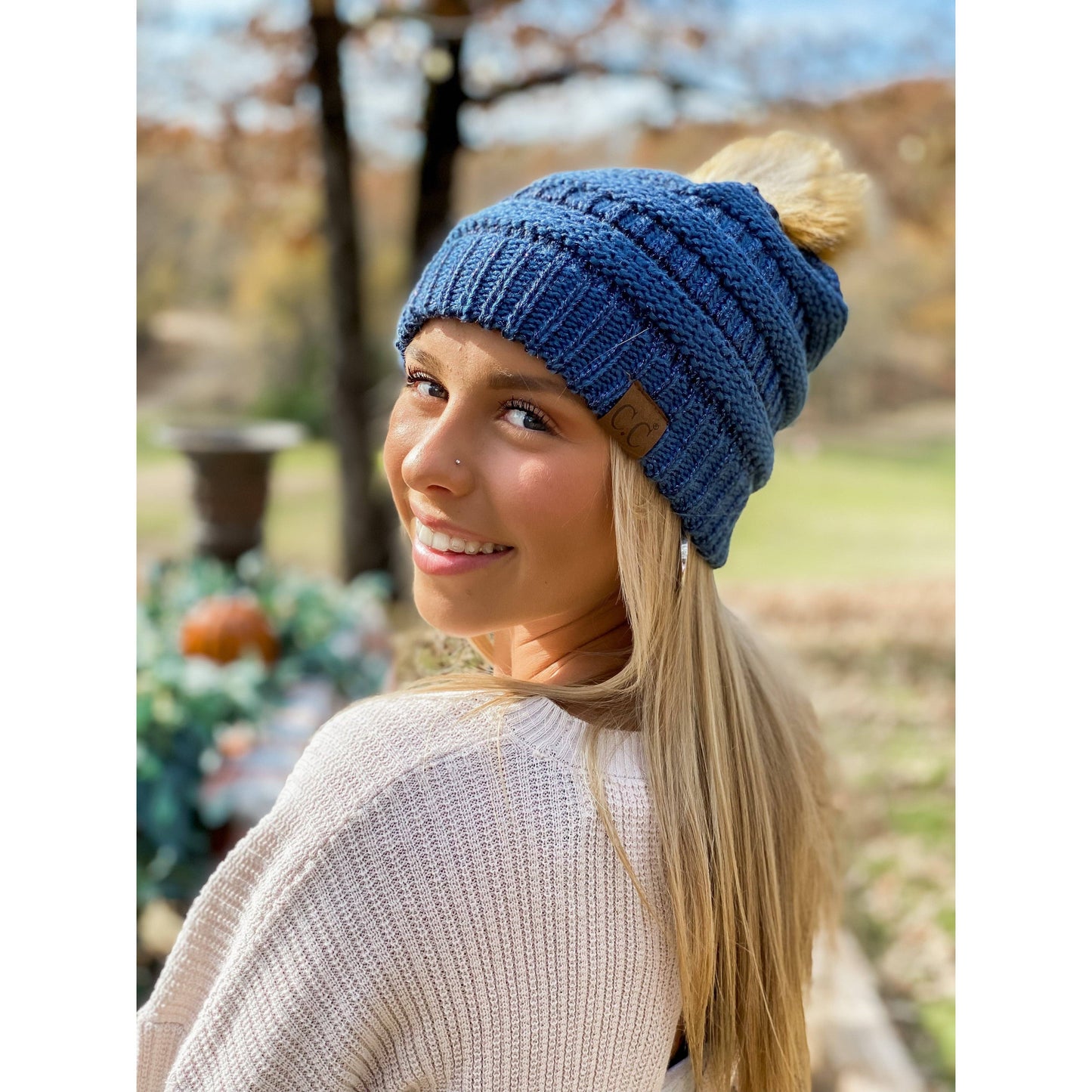 Metallic Fur Pom CC Beanie HAT43MET