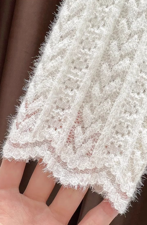 Soft knit Fluffy Texture Lace High neck Layering Top