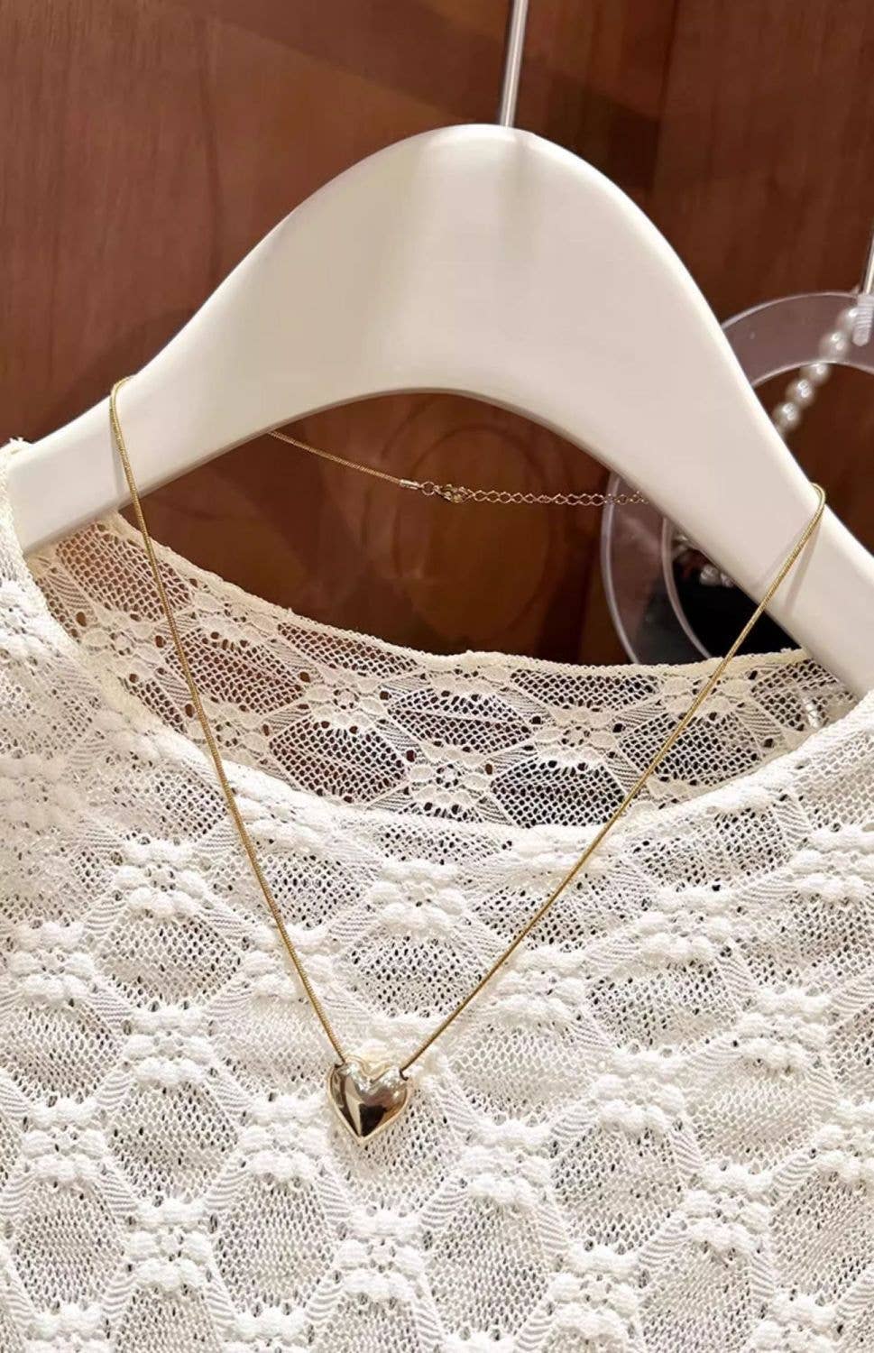 Sheer Mesh Diamond Floral Lace Layering Fitted Crew Top