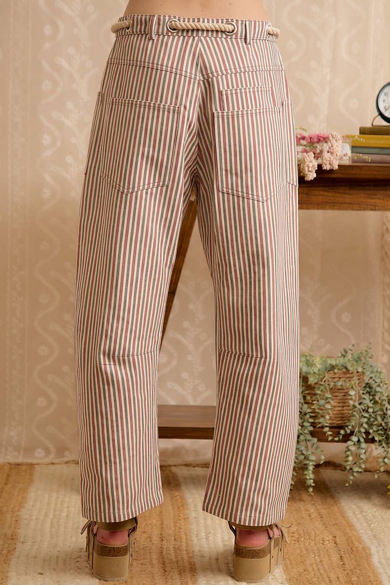 WOMEN WIDE LEG STRIPED DRAWSTRING PANTS