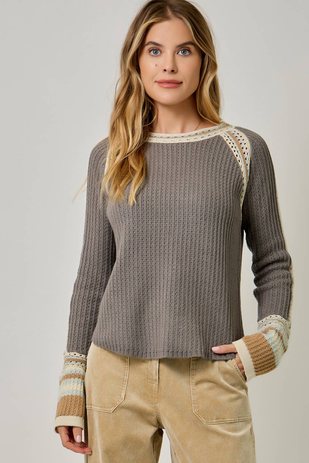 Raglan Sleeve Trim Detail Sweater Top