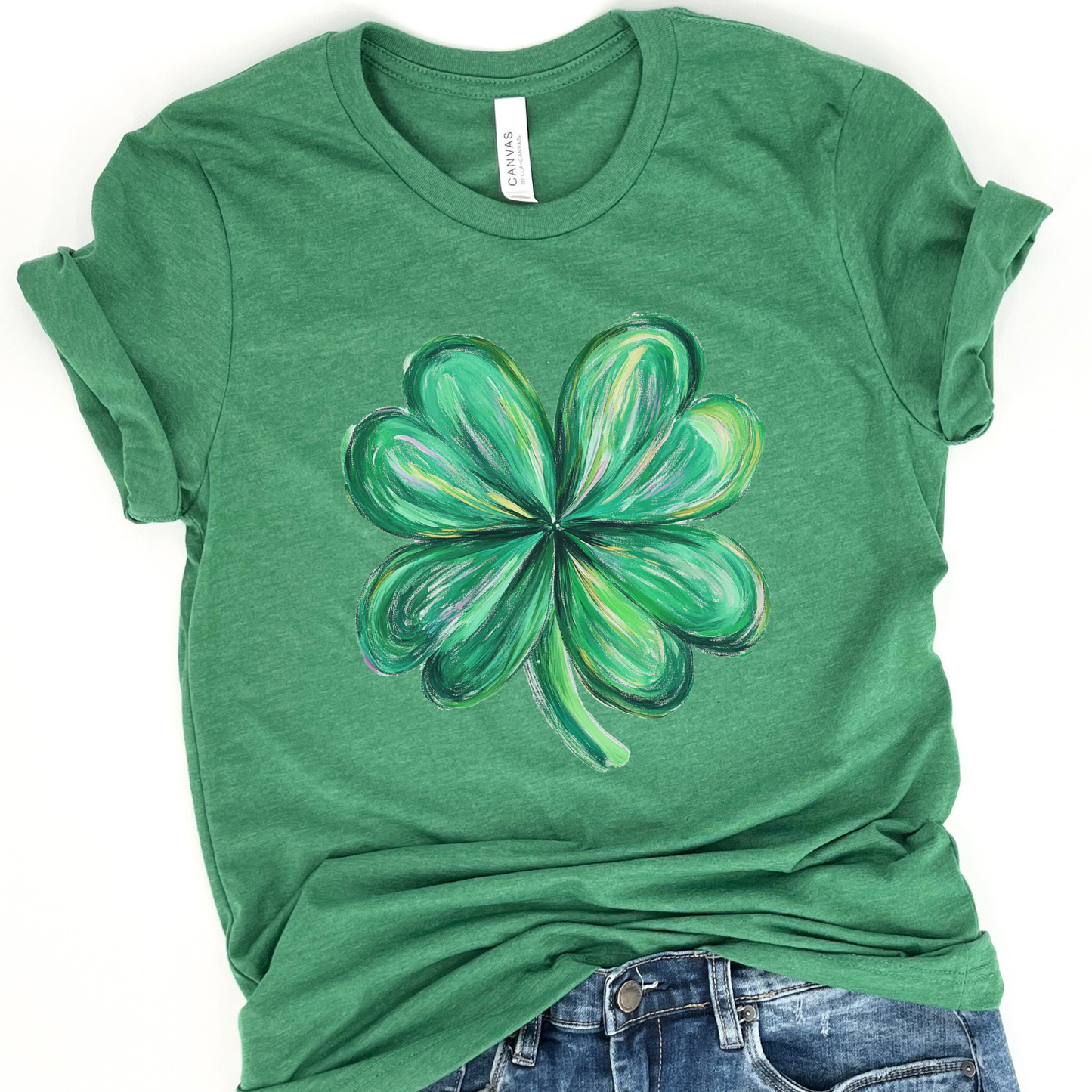 Four leaf clover graphic t-shirt, St. Patrick's Day women's top