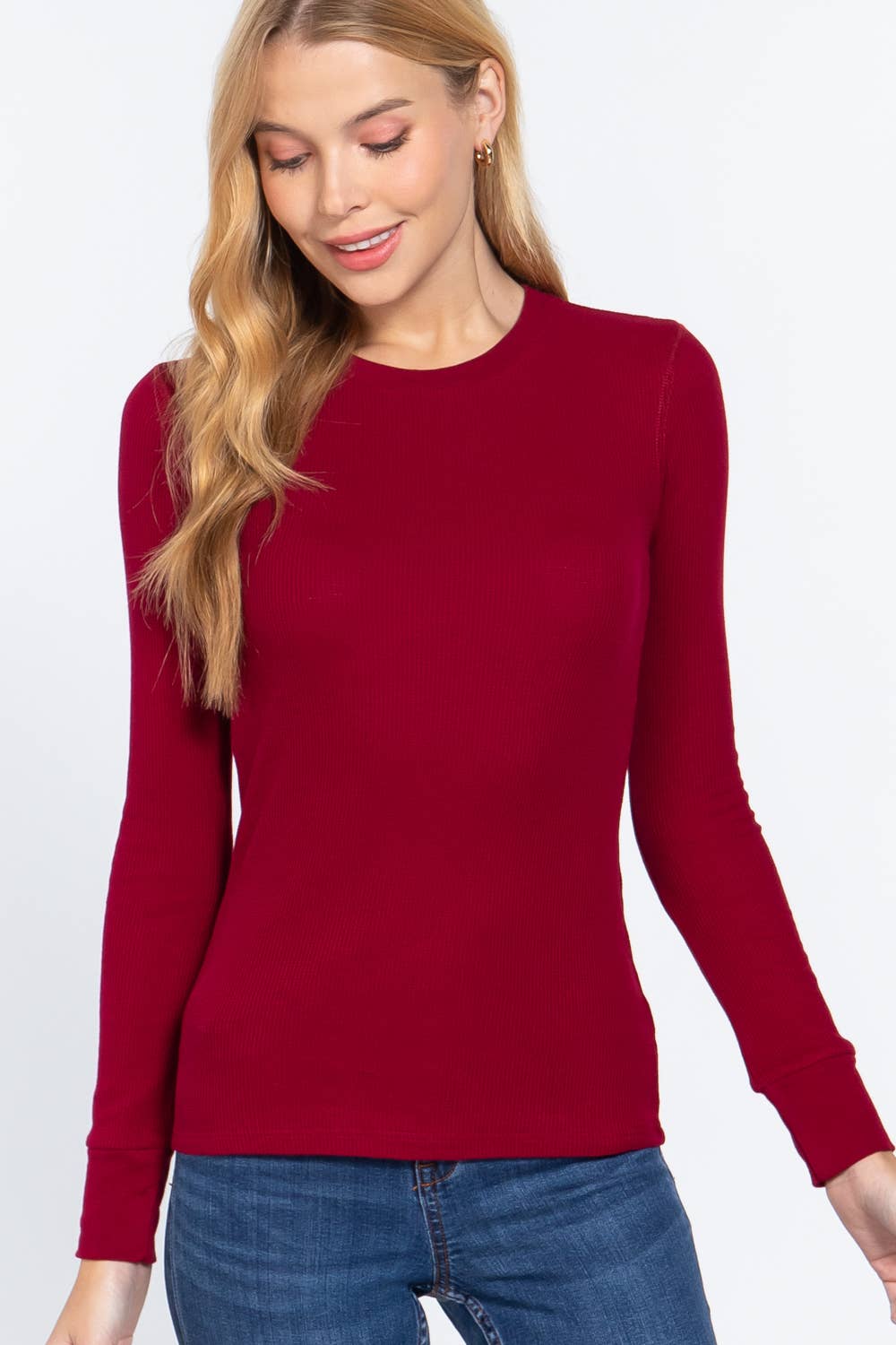 Long Sleeve Crew Neck Thermal Knit Top