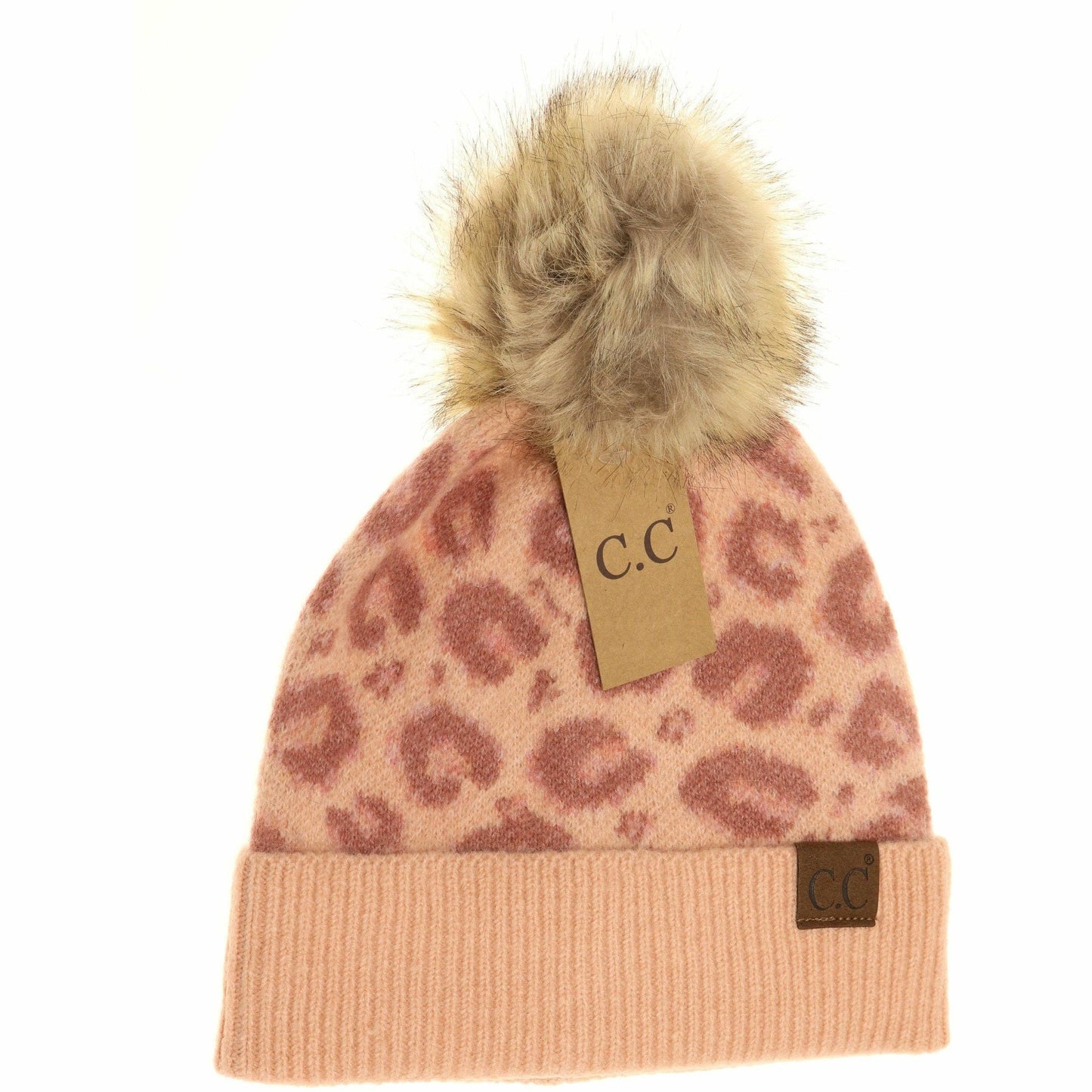 Leopard Pattern Faux Fur Pom Beanie HAT3513