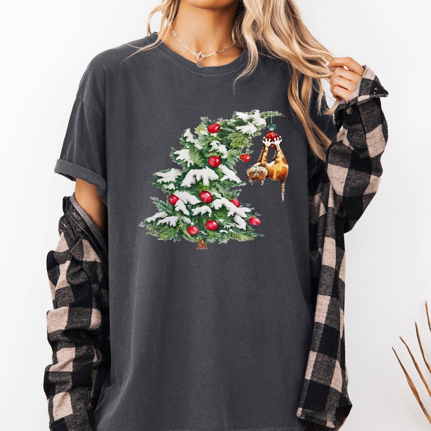 Cat Christmas Tree, Funny, Naughty Santa Snow, Xmas Tshirt