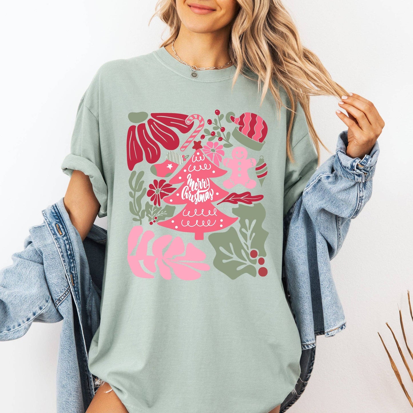 Merry Christmas, Pink Floral, Flowers, Xmas Tshirt
