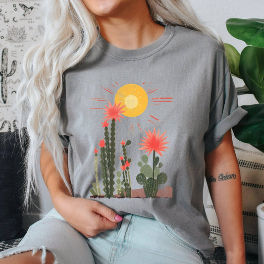 Desert Cactus, Sun Succulent,  Western, Plants, Tshirt: Light Gray