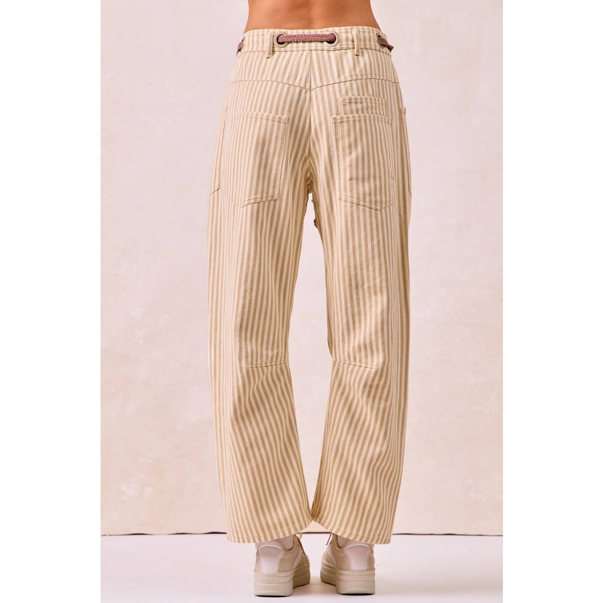 STRIPED TWILL BARREL PANTS