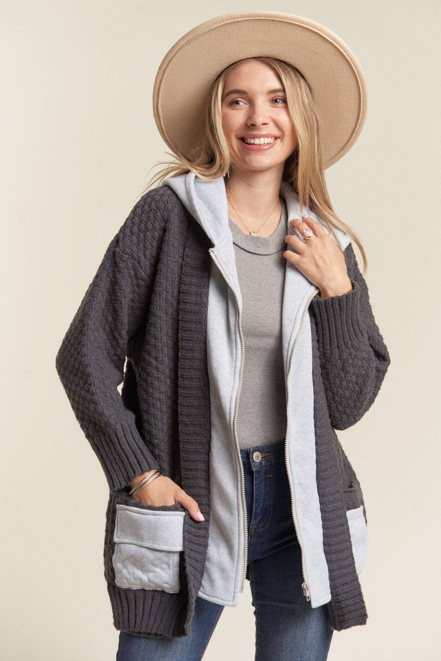 ZIP UP SWEATER HOODIE JACKET