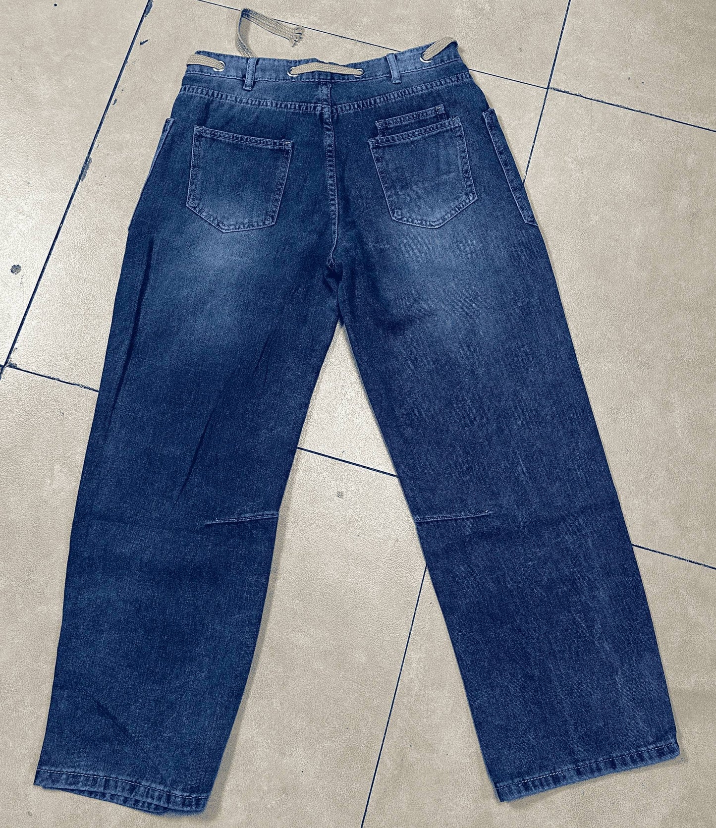 Western chic drawstring patchwork wide-leg jeans