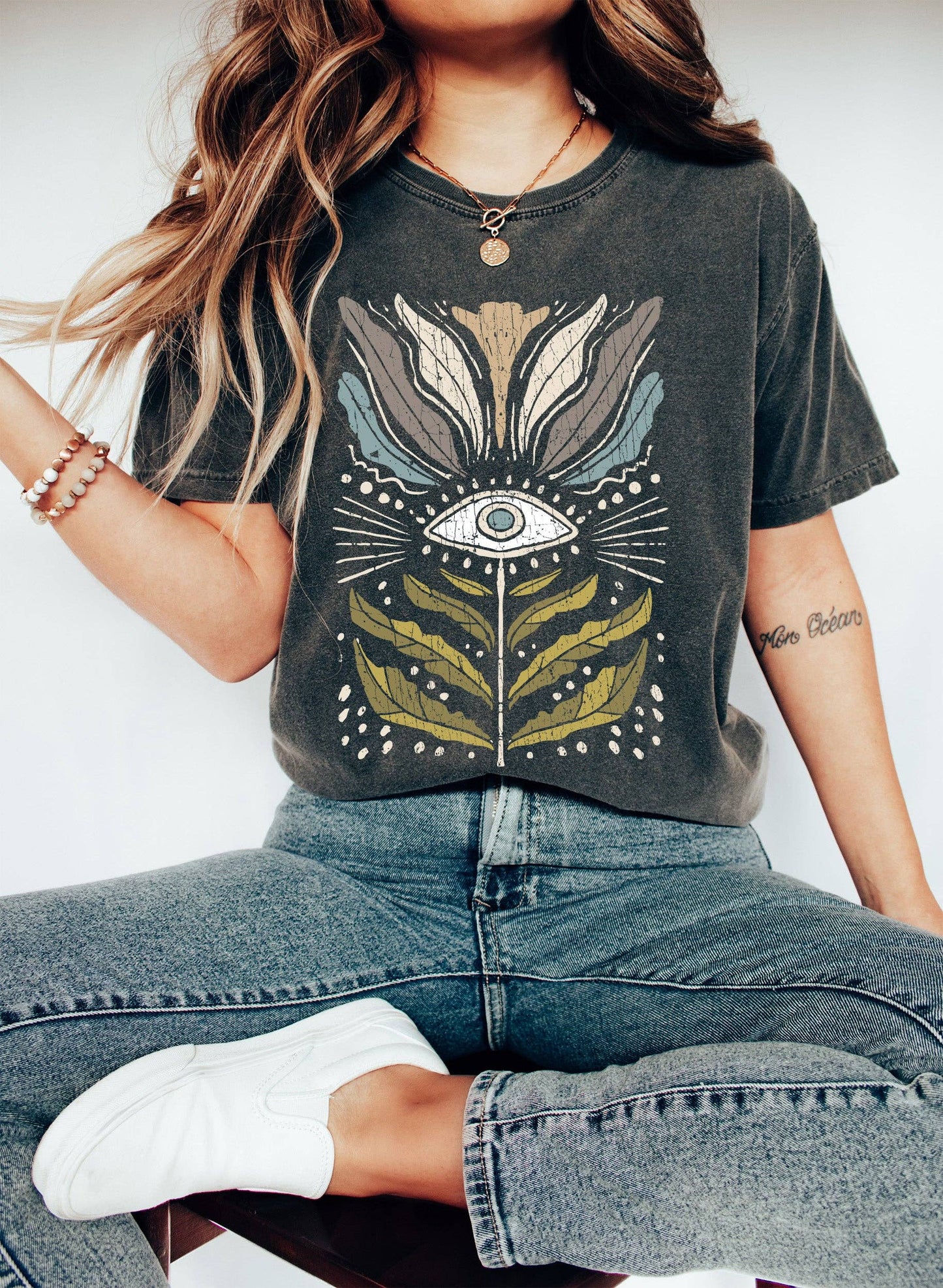 Mystical Floral Vintage T-Shirt:COLOR Sandstone