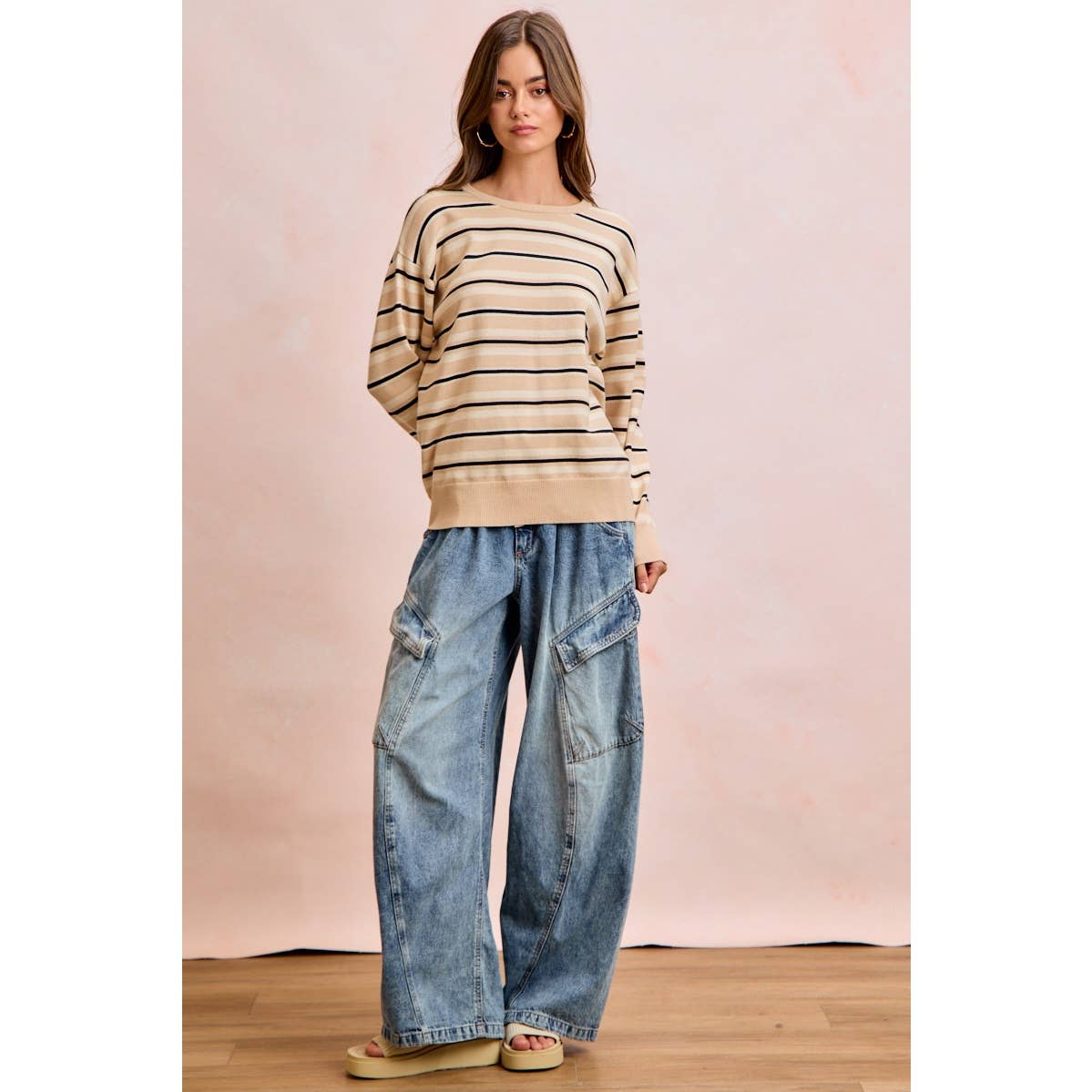 BAGGY BARREL DENIM PANTS WITH CARGO POCKETS