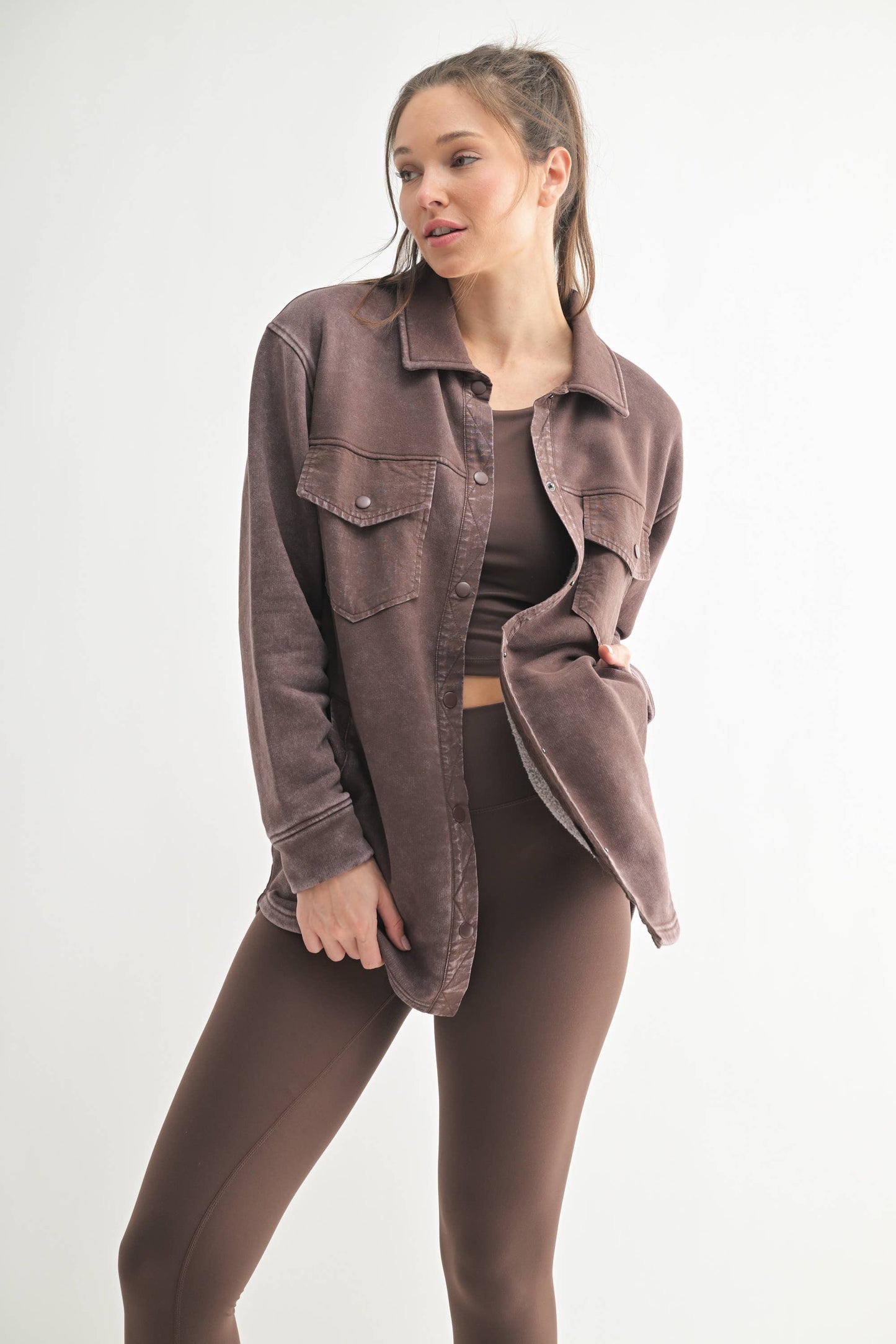 Snap-On Shacket with Pockets: NATURAL