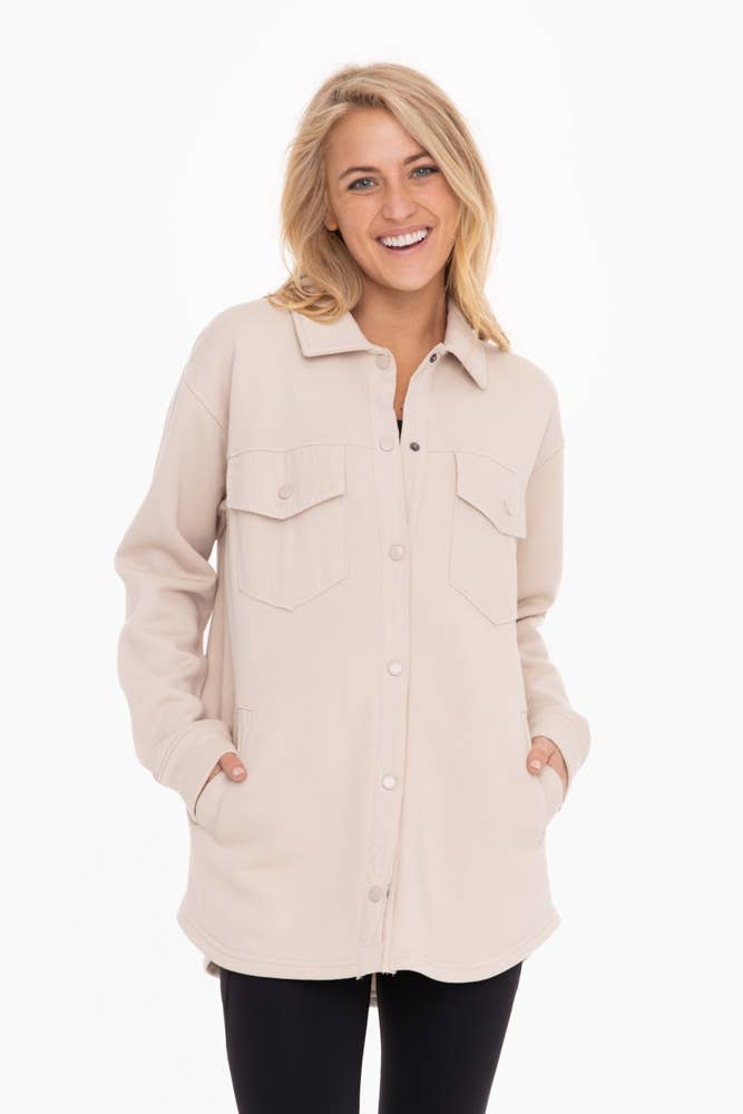 Snap-On Shacket with Pockets: NATURAL
